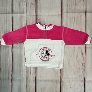 Vintage Disney Mickey Mouse Pink & White Fleece Quarter Zip